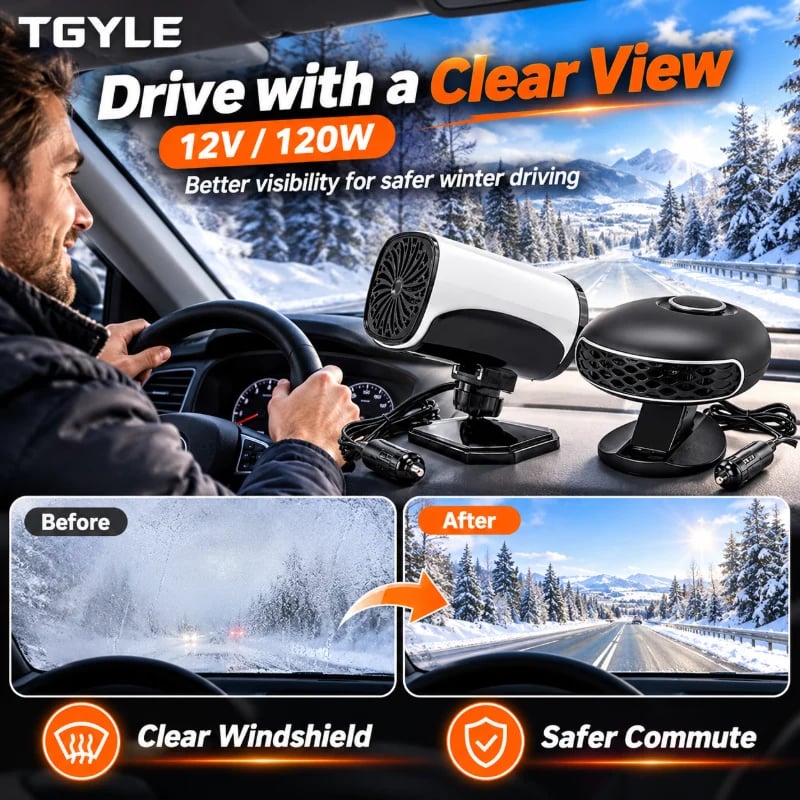 🌟✨ Portable Car Heater Defroster with 360-Degree Rotating Base
