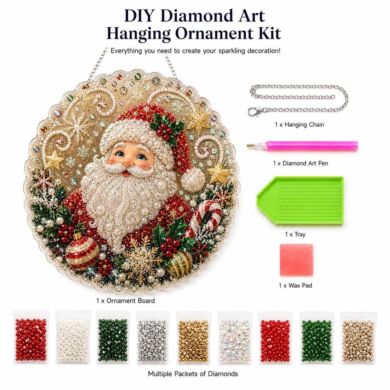 ✨ Christmas Pearl Diamond Art Hanging Ornament Kit | Luxury Flocked Canvas with Scratch-Resistant Non-Fading Pearl Beads DIY Handmade Holiday Hanging Decor 🎅💎