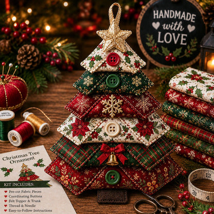 ⚡20K+ SOLD !! 🎁 Layered Fabric Tree Ornament DIY Sewing Kit