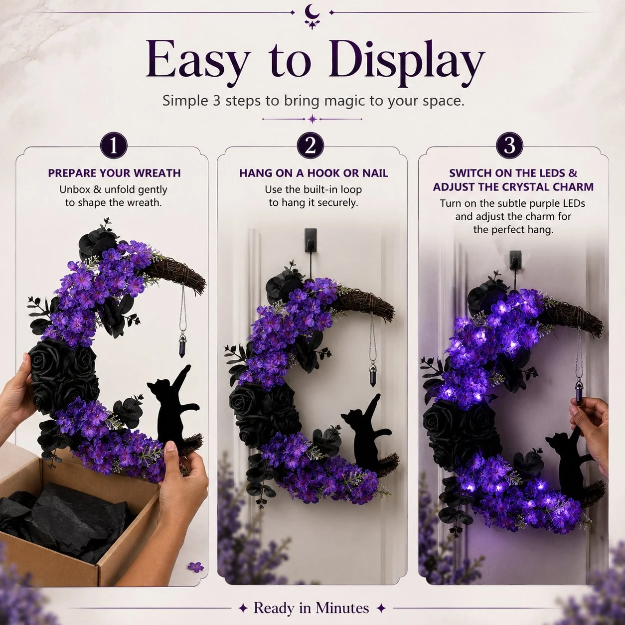 🔥Halloween Early Bird Sale🎃 Light Up Your Door With a Magical Halloween Moon Cat Wreath🌙🐈‍⬛
