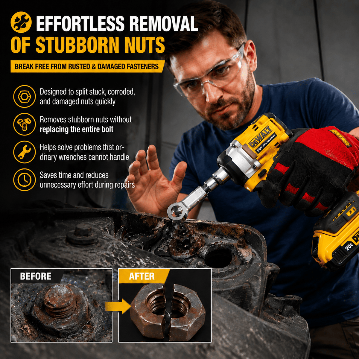 🔩 Manual Nut Splitter Extractor | Heavy‑Duty Steel Rusted Seized Nut Remover for Automotive & DIY Repair🛡️