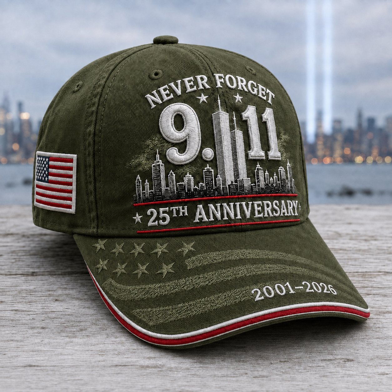 🔥🎁9/11 Never Forget 25th Anniversary Embroidered Cap – Unisex Patriotic Memorial Hat🧢