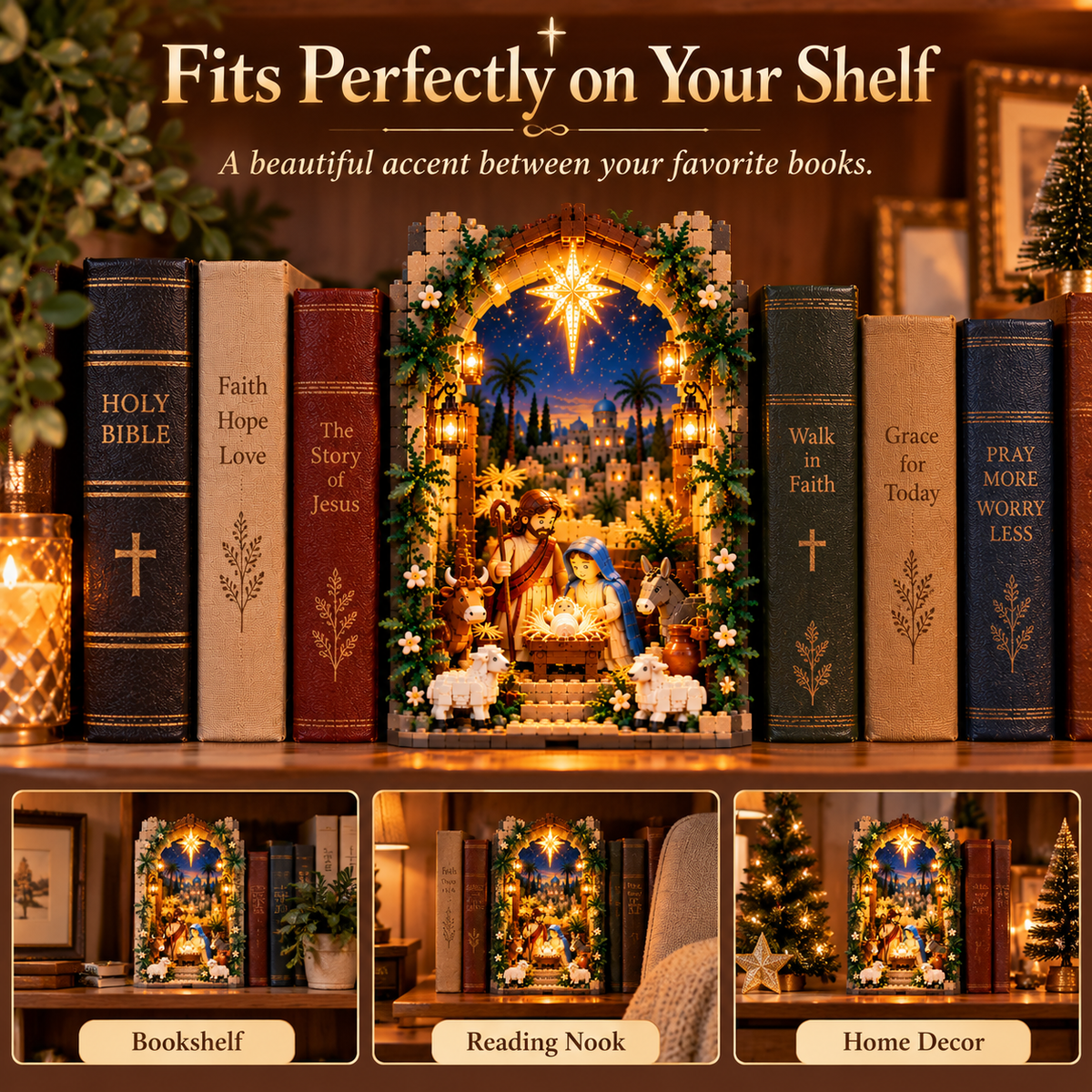 🌟📚 Bethlehem Nativity Book Nook – Lighted Christmas Faith Display