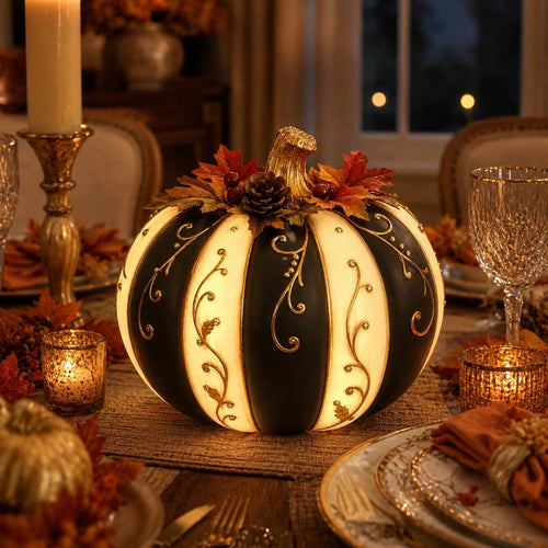 🎉Lighted Black & Ivory Pumpkin Decor with Remote