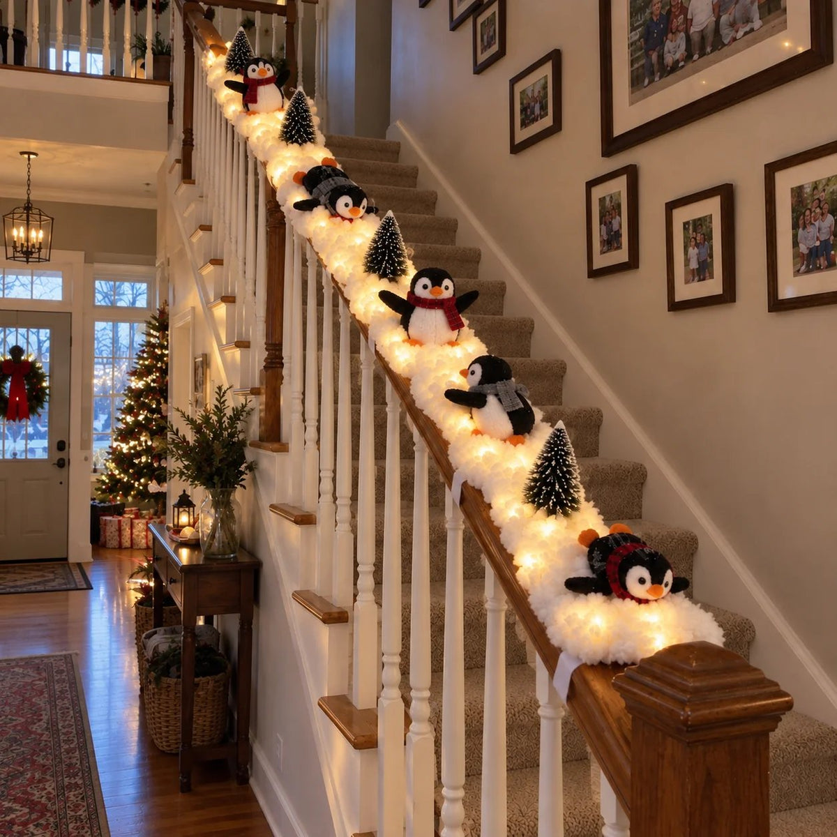 🔥Buy 2 Get 10% OFF🔥Playful Penguin Snowy Stair Railing Decor