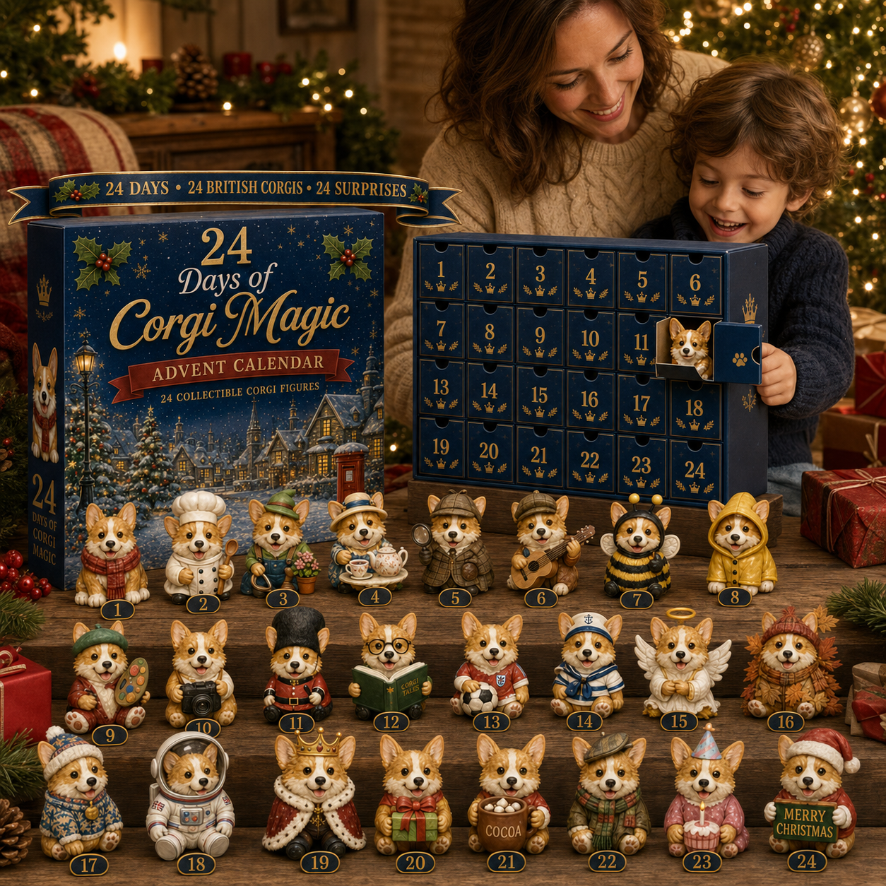 CHRISTMAS KICKOFF 49% OFF - 2026 British Corgis Blind Box - 24‑Day Festive Countdown, Corgi Figurines Blind Box - Gift For Corgi Lovers