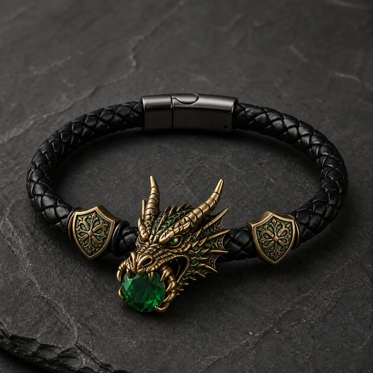 🐉 Dragonstone Guardian Bracelet | Sculpted Western Dragon Leather Bracelet – 6 Legendary Styles
