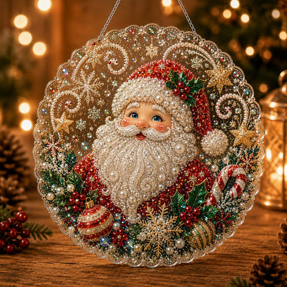 ✨ Christmas Pearl Diamond Art Hanging Ornament Kit | Luxury Flocked Canvas with Scratch-Resistant Non-Fading Pearl Beads DIY Handmade Holiday Hanging Decor 🎅💎