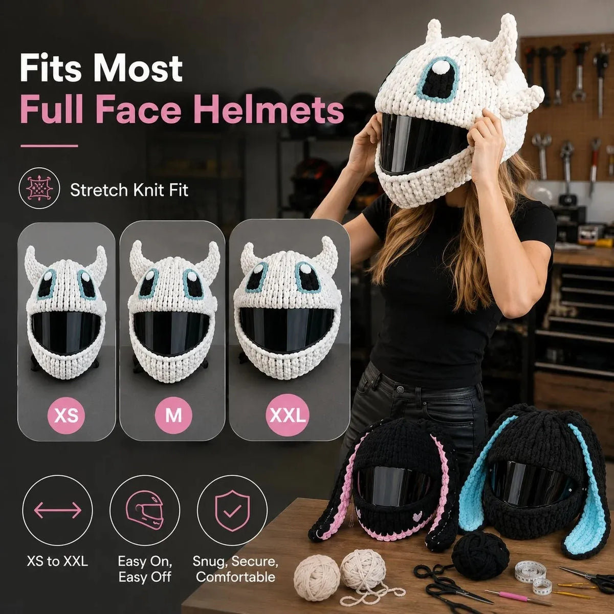 🏍Handmade Helmet Cover |Cute Knit Helmet Topper forMotorcycle & Bike Helmets
