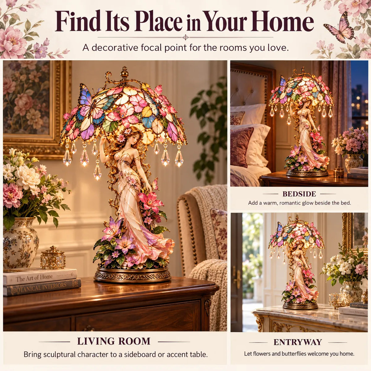 ⏳ Last Day 49% OFF – 🦋 Butterfly Blossom Fairy Light | Warm Floral Table Lamp with Crystal-Style Accents ✨