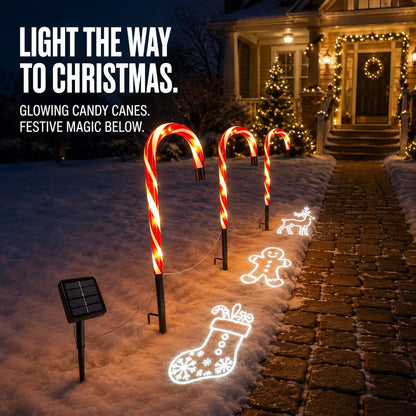 🔥Buy 2 Get 20% OFF🔥🎄Solar Candy Cane Projector Pathway Lights – Light the Way to Christmas