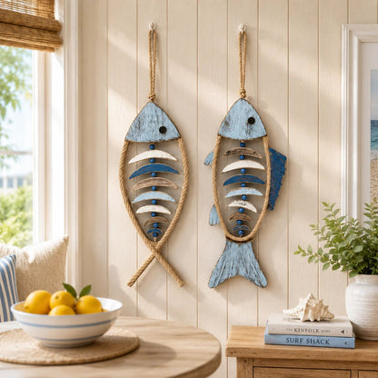 🎉🎉🐟✨ Lighted Coastal Rope Fish Wall Hanging