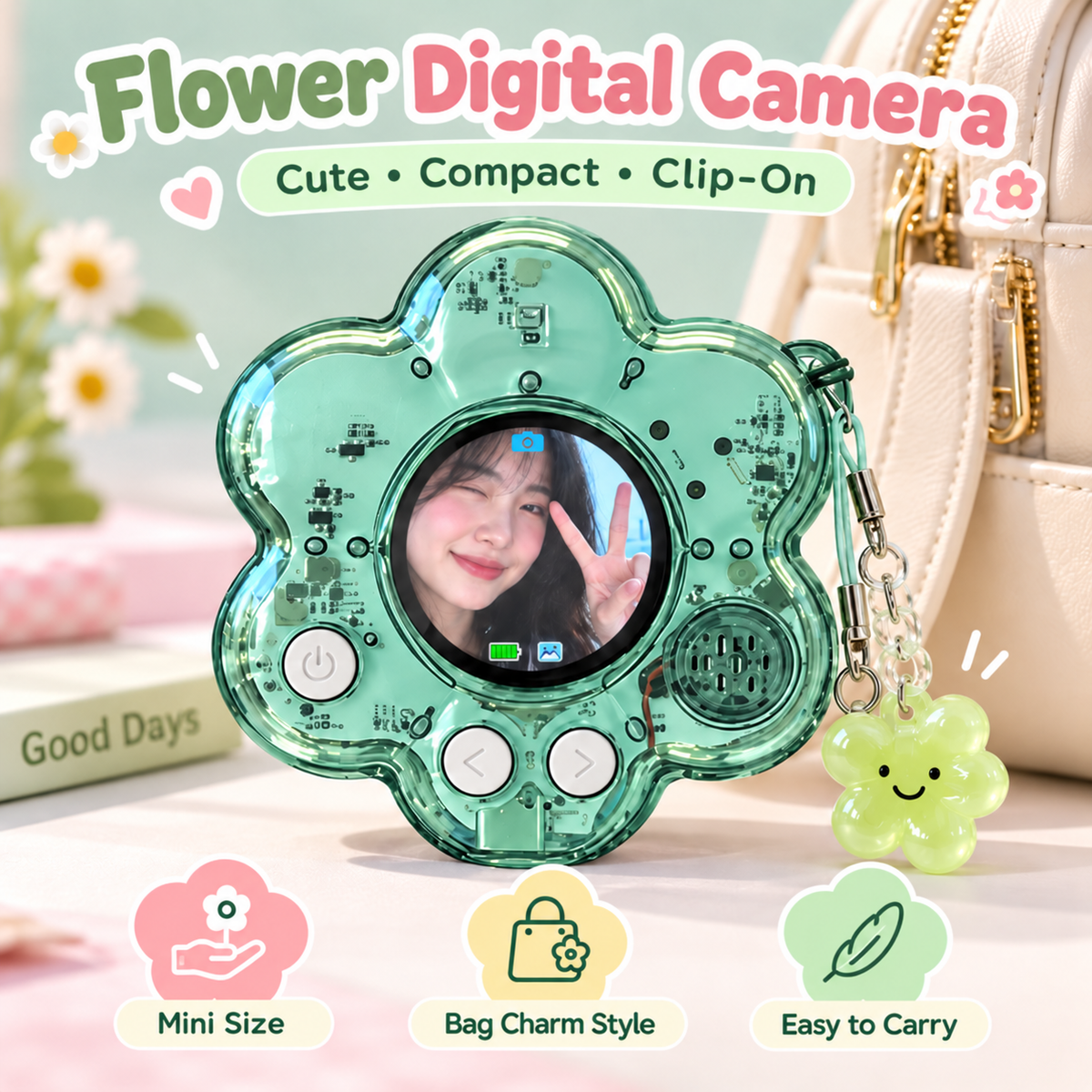 🌸 Flower Mini Digital Camera| Photo + Video Bag Charm Camera