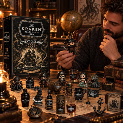 24-Day Kraken Rum Mini Bottle Advent Calendar Set for Holiday Bar Table Display, Rum Lover Collectible Gift, Christmas Countdown & Festive Decoration