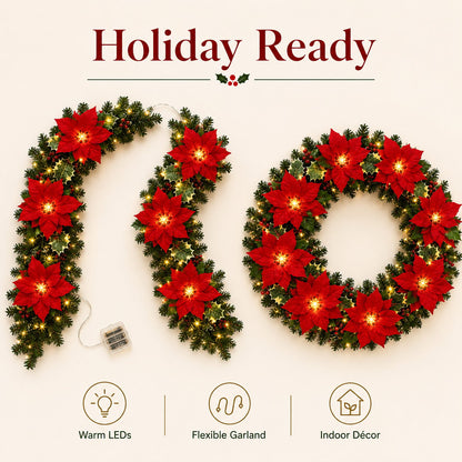🎄 Christmas Poinsettia LED Garland String Lights