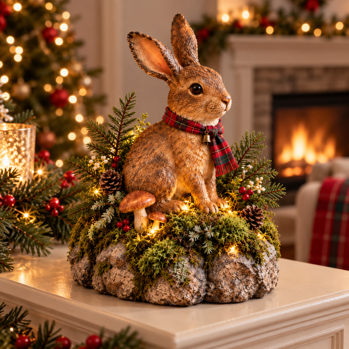 🐇Lighted Woodland Christmas Rabbit Figurine