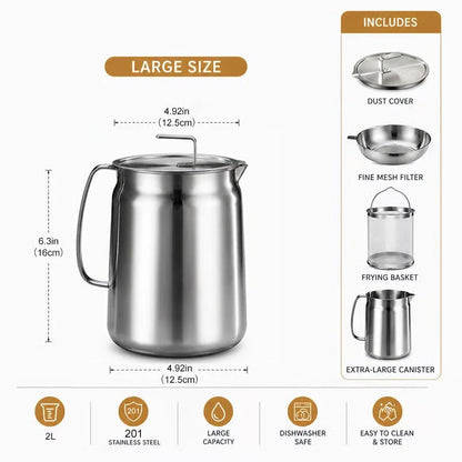 3-in-1 Stainless Steel Deep Fryer Pot – Fry, Strain & Store Oil