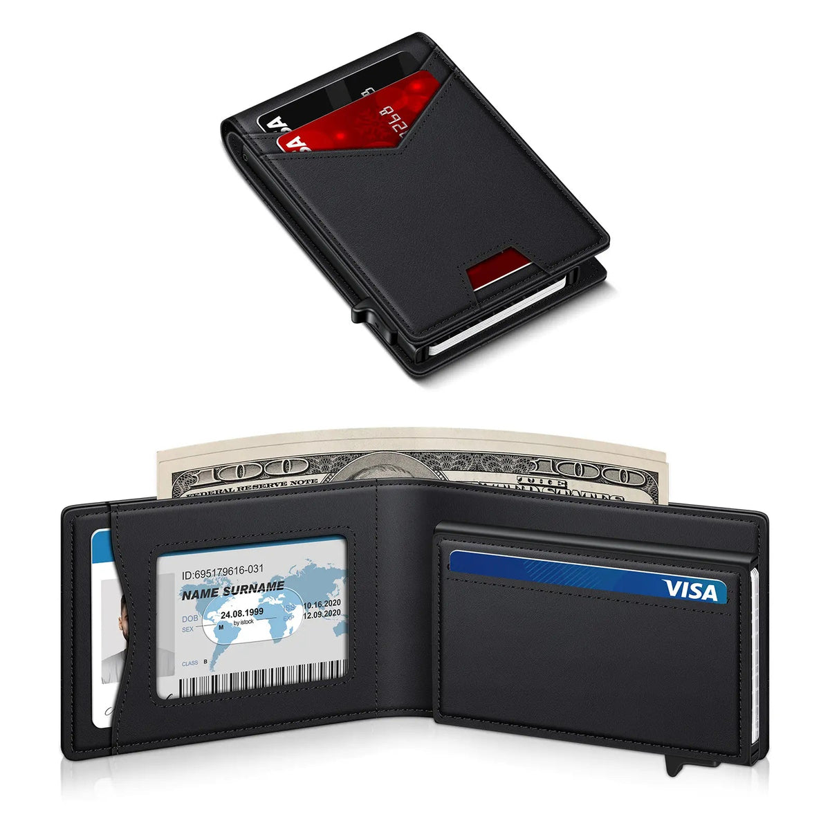 💳 Men's RFID Minimalist Pop-Up Wallet – ID Window & Money Clip