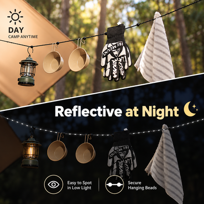 🏕️Portable Reflective Camping Clothesline with Positioning Beads – No Hangers Needed
