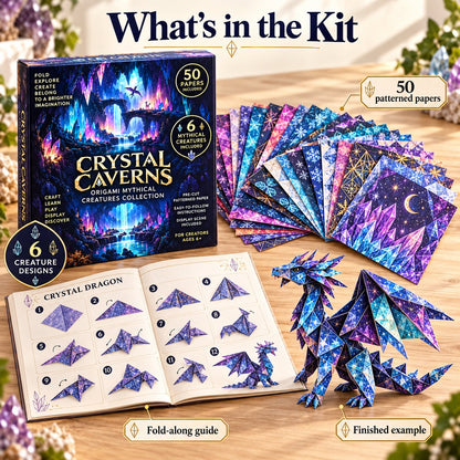 🐉 Fantasy Paper Folding Craft Kit | 4 Magical Worlds with 50 Patterned Papers & Step-by-Step Guide ✨