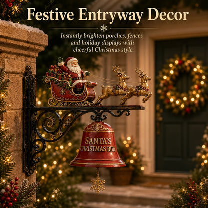 🎅 Santa Sleigh & Reindeer Christmas Bell – Vintage Holiday Door & Porch Decor