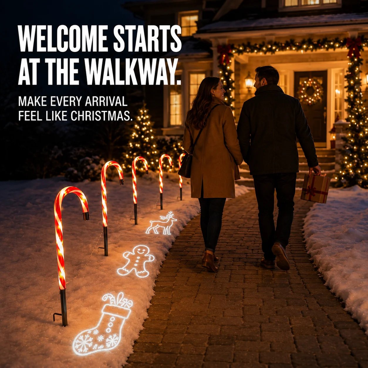 🔥Buy 2 Get 20% OFF🔥🎄Solar Candy Cane Projector Pathway Lights – Light the Way to Christmas