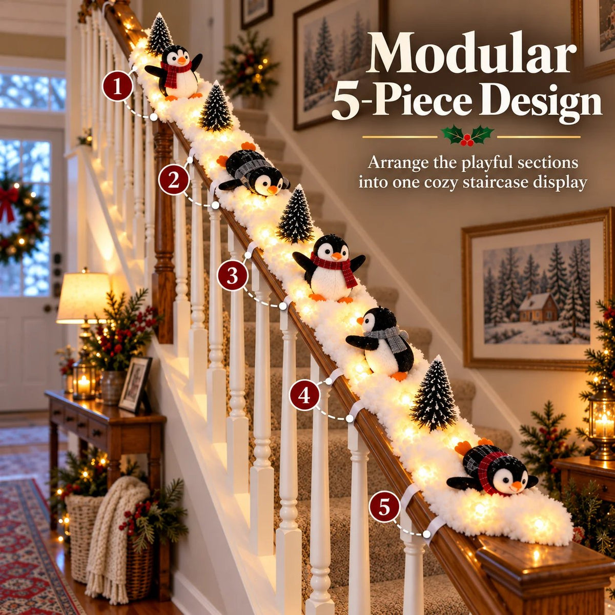 🔥Buy 2 Get 10% OFF🔥Playful Penguin Snowy Stair Railing Decor
