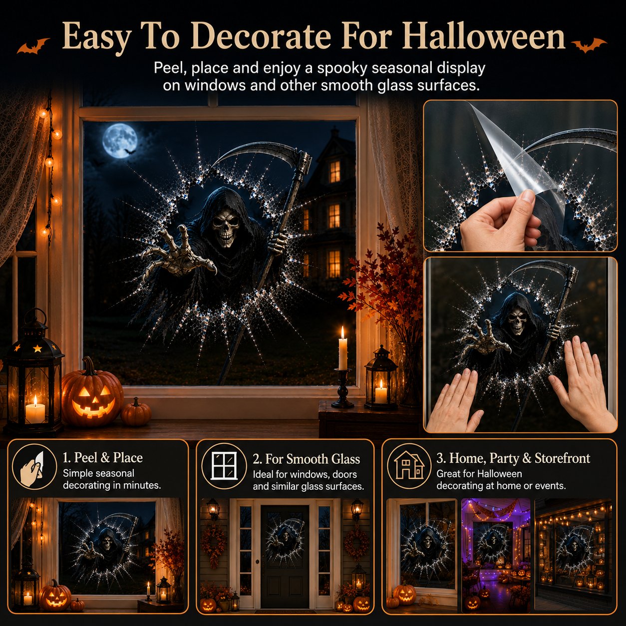 🎃 2026 Halloween Window Decals – 3D Crack Glass Spooky Decorations for a Haunted Halloween Scene