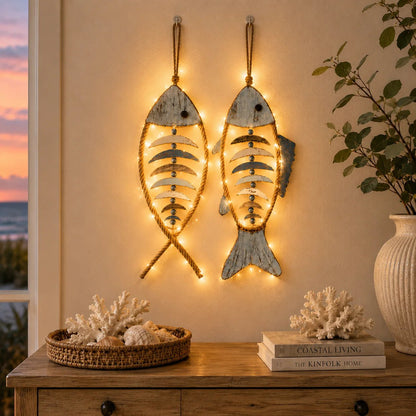🎉🎉🐟✨ Lighted Coastal Rope Fish Wall Hanging