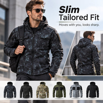 9 Pocket Tactical Hooded Jacket | Slim Fit Fleece Lined Outdoor Coat