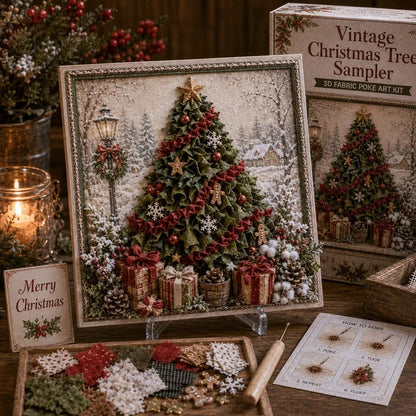 🔥 LAST DAY 50% OFF – 🎄 DIY 3D Fabric Poke Art Christmas Keepsake Kit – No-Sewing Holiday Craft with Display Stand ✨