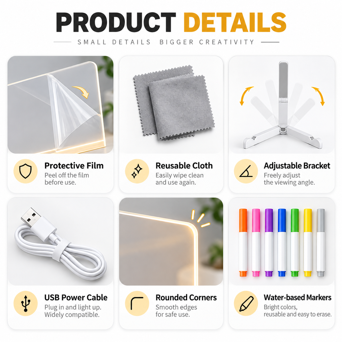 Creative Rewritable Acrylic LED Message Board 🎨 (set come with 7 Pens)