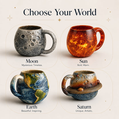 🪐3D Celestial Planet Mug – Moon, Sun, Earth & Saturn Collection