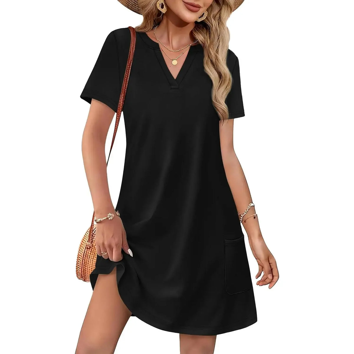 🔥 Women 2026 Casual Summer V Neck  Dress Short Sleeve Fashion Beach Vacation Clothes