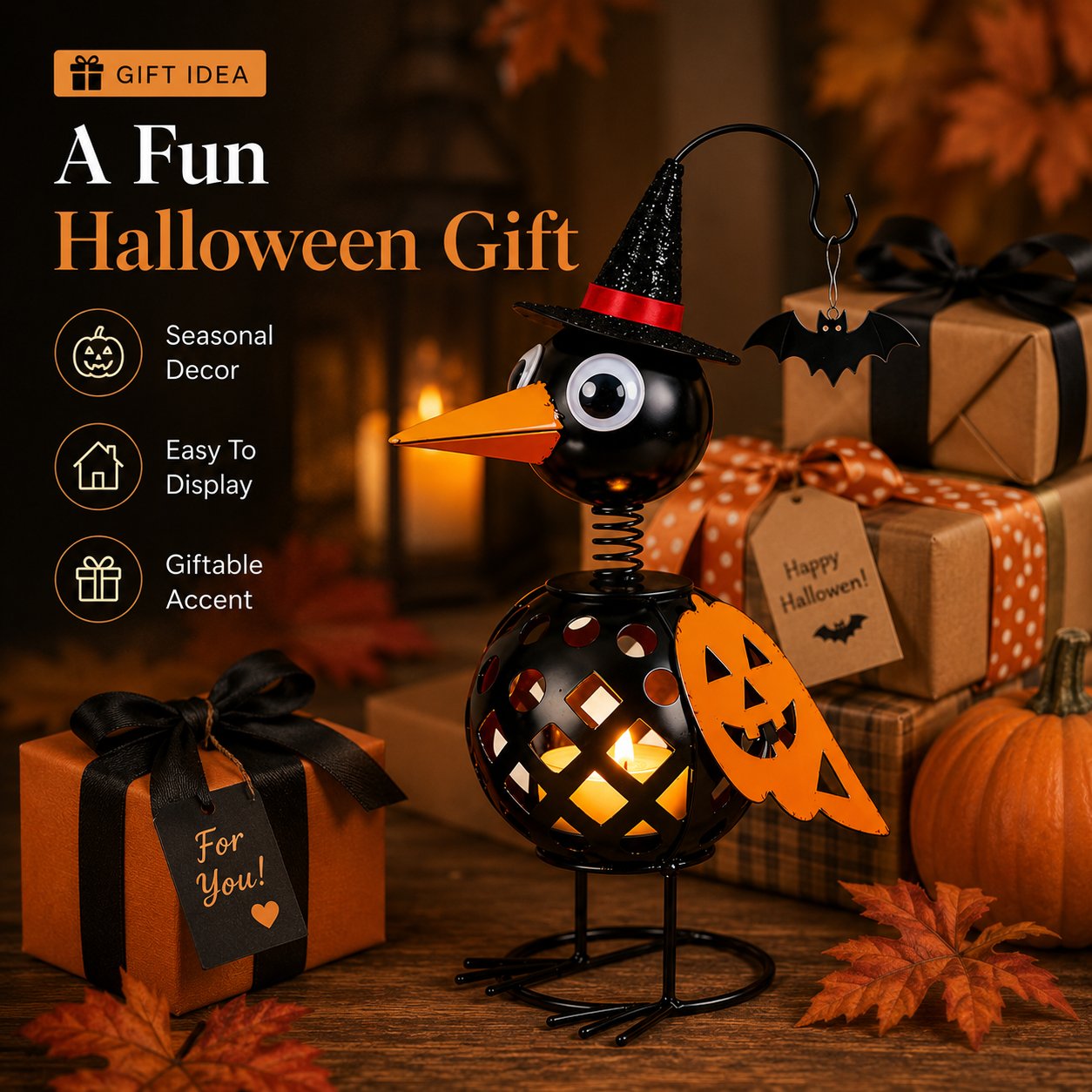 Whimsical Halloween Pumpkin Crow