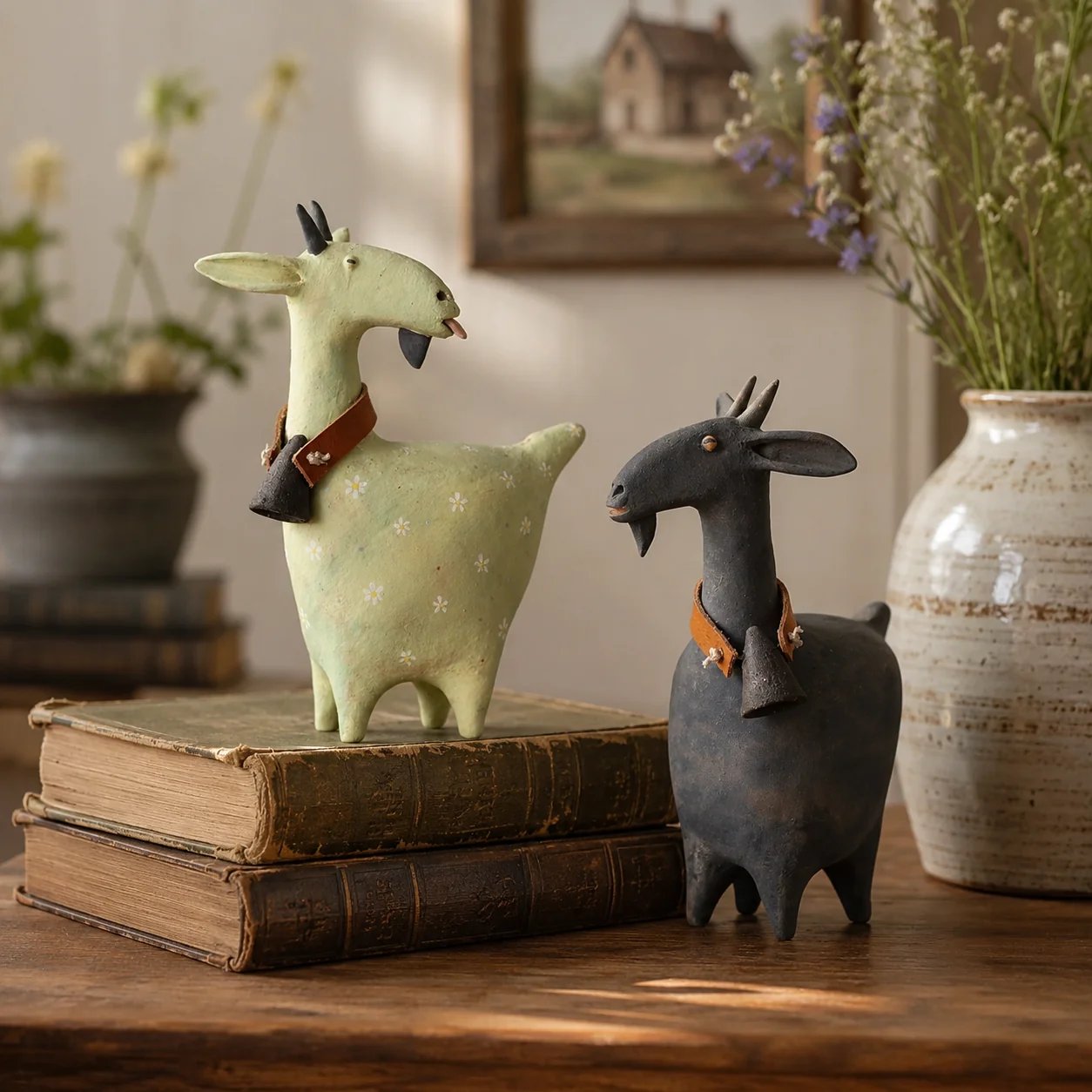 Charming Farmhouse Goat Figurines – 2-Piece Set