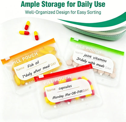 💊 A8 Waterproof 14 Color-Coded Pill Pouches Organizer – Portable Binder-Style Weekly Travel Medicine Storage Case for Pills, Vitamins & Supplements