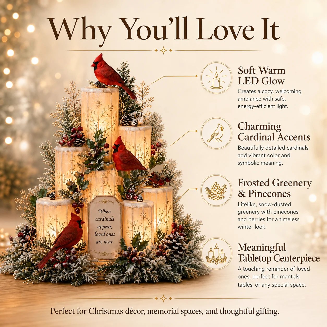 🎉🔥Limited-time offer🎁Cardinal Memorial LED Candle Centerpiece