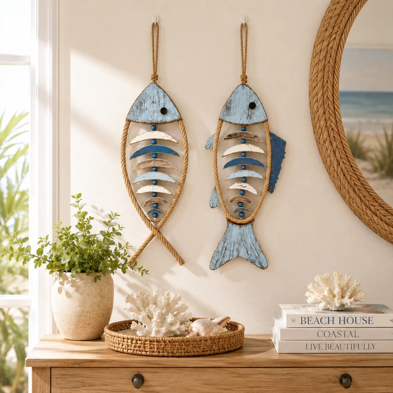 🎉🎉🐟✨ Lighted Coastal Rope Fish Wall Hanging