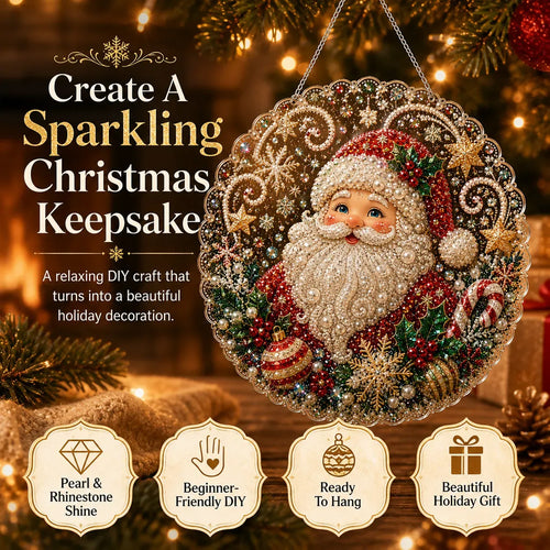 ✨ Christmas Pearl Diamond Art Hanging Ornament Kit | Luxury Flocked Canvas with Scratch-Resistant Non-Fading Pearl Beads DIY Handmade Holiday Hanging Decor 🎅💎