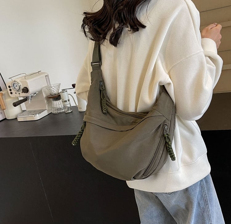 Women's Fashion Plain Color Nylon Crossbody Hobo Bag