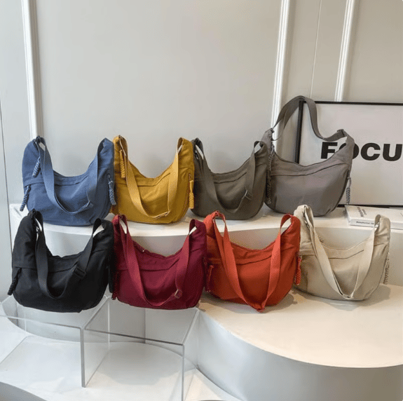 Women's Fashion Plain Color Nylon Crossbody Hobo Bag