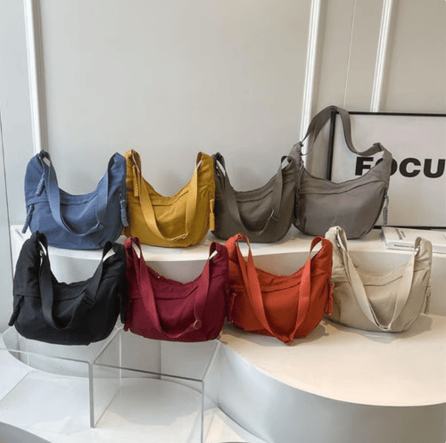 Women's Fashion Plain Color Nylon Crossbody Hobo Bag