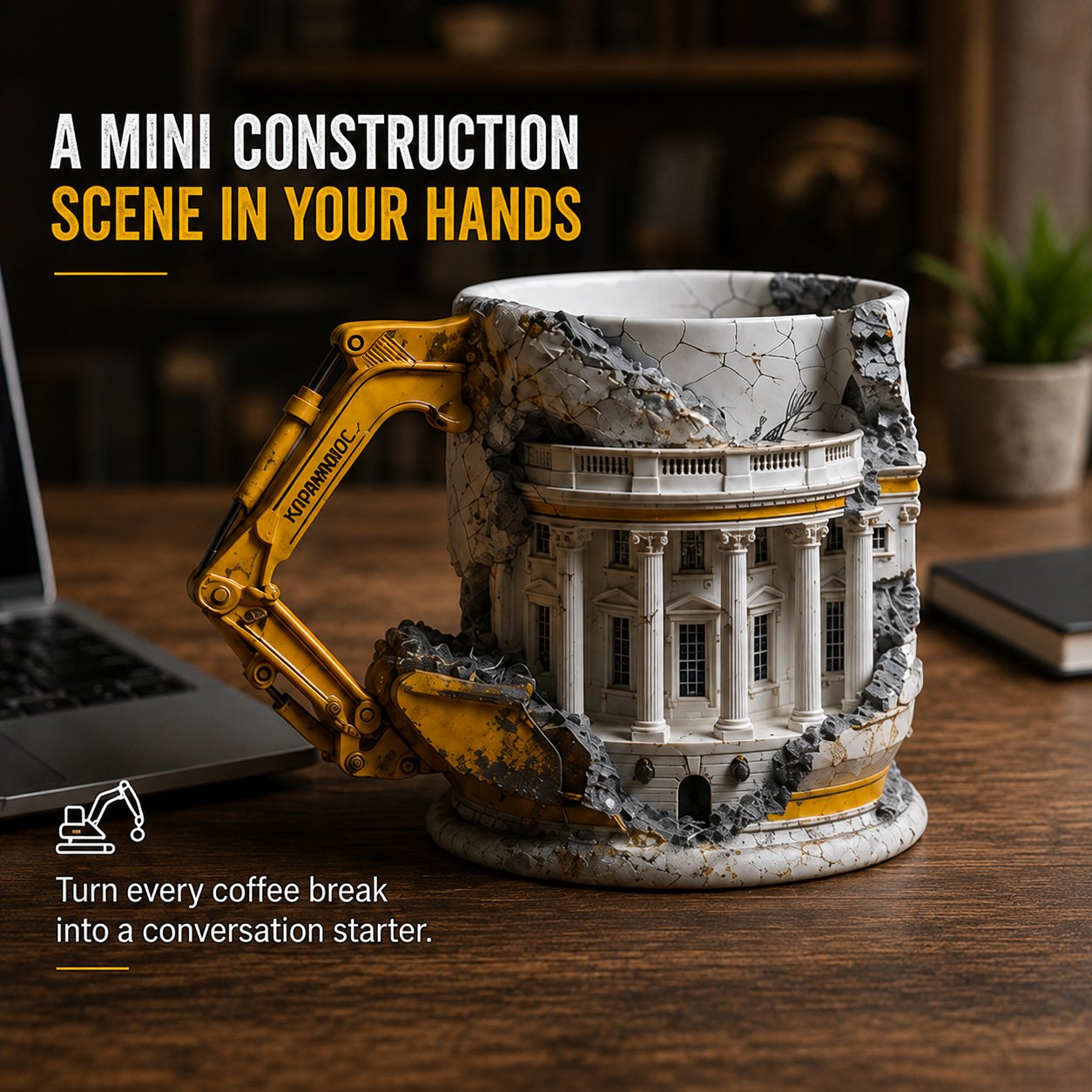 White House Excavator Mug – 3D Construction Coffee Cup