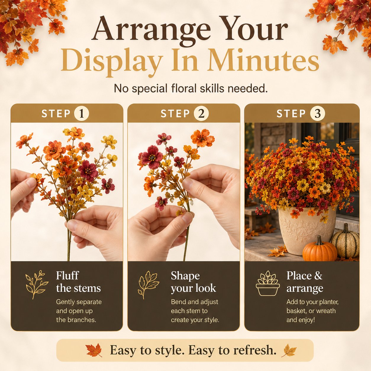 🍂 FALL SALE 49% OFF🌼 Faux Flower Bundles for Porch Decor