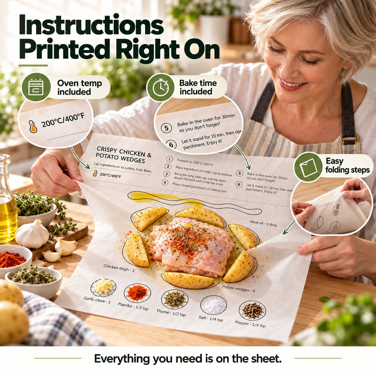 One-Pan Recipe Parchment Set | Pre-Printed Portion Guide Cooking Paper