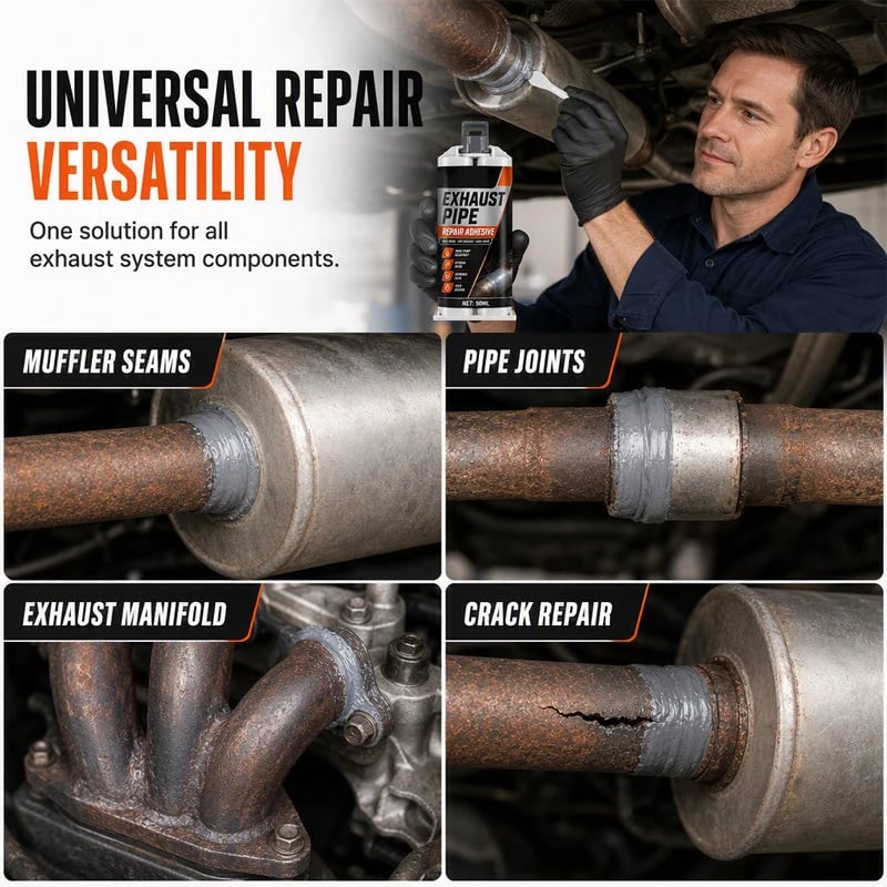 High Temp Exhaust Pipe Repair Glue – Permanent bond for iron & steel, withstands extreme heat & vibration. Fix exhaust leaks yourself – save on costly garage repairs! 🚗✅