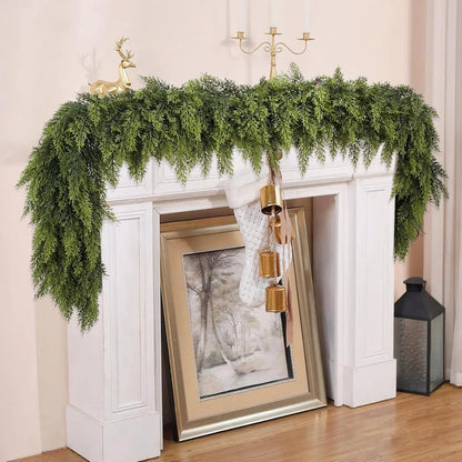🎄9ft Real Touch Artificial Cedar Garland | Lifelike Winter Pine Greenery for Christmas Mantle, Table & Wall Decor