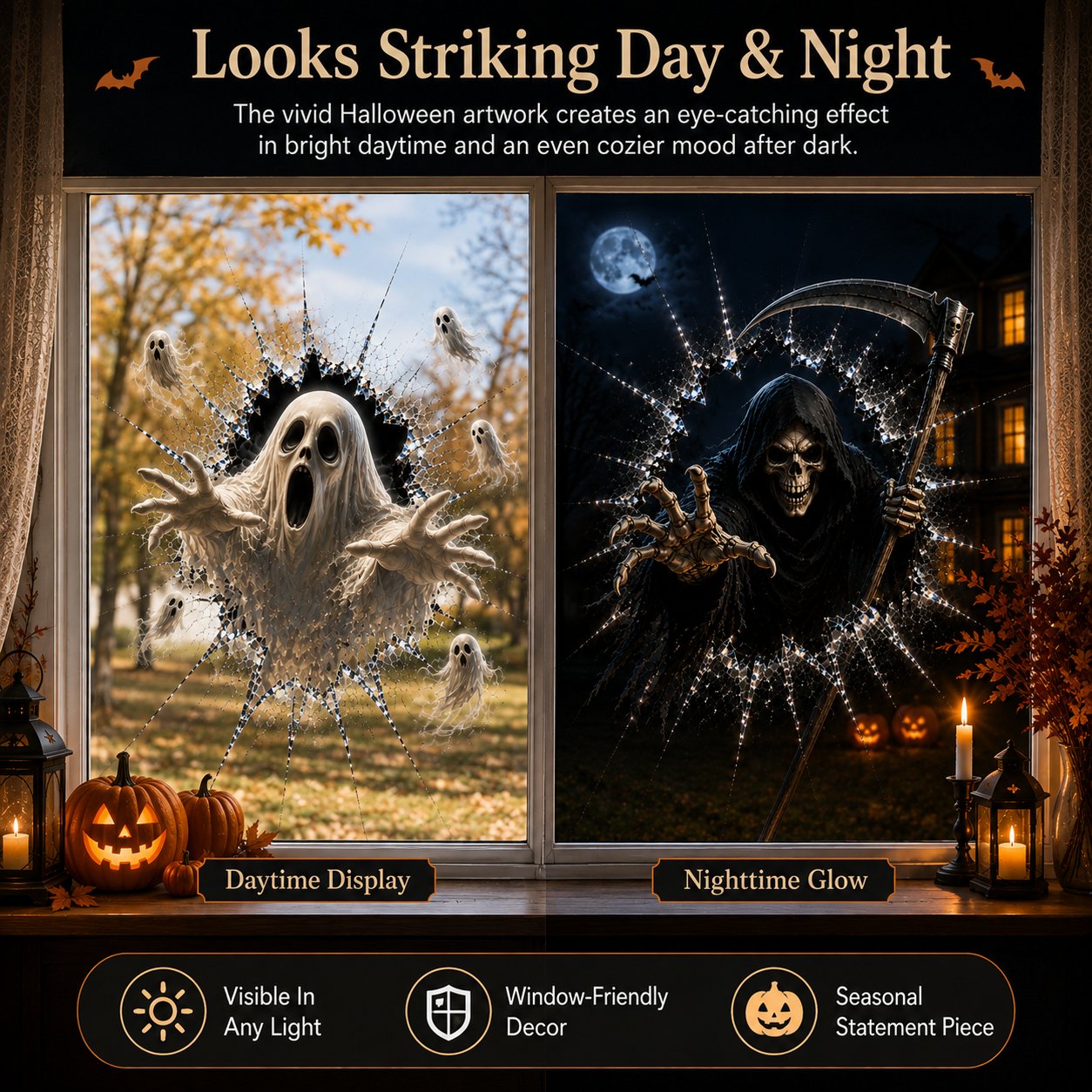 🎃 2026 Halloween Window Decals – 3D Crack Glass Spooky Decorations for a Haunted Halloween Scene