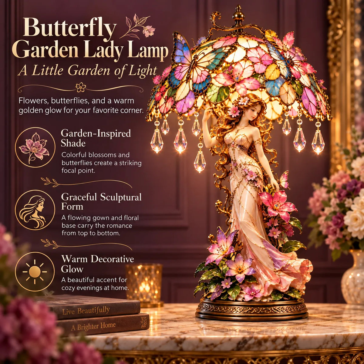 ⏳ Last Day 49% OFF – 🦋 Butterfly Blossom Fairy Light | Warm Floral Table Lamp with Crystal-Style Accents ✨